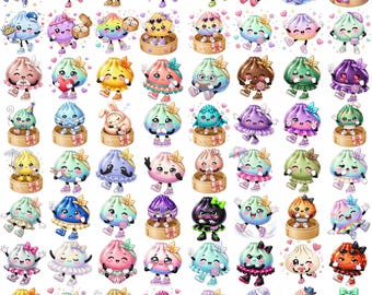 60+ Glitter Dumpling Clipart PNG Bundle Kawaii Pastel Food Characters