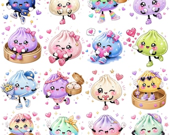 Glitter Dumpling Clipart Bundle PNG, Kawaii Dumpling PNG, Cute Food Clipart, Rainbow Glitter Dumplings, Dumplings Sublimation, Glitter Png