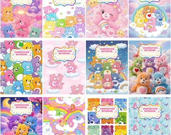 Care Bears Composition Notebook Cover Bundle, Cute Rainbow School Notebook Covers, Kawaii Journal Cover Collection