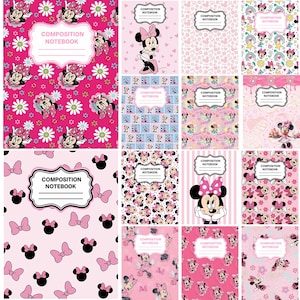 Cute Minnie Composition Notebook PNG, Pink Notebook Cover Printable, Back to School Journal Cover, Kids Binder Cover Design