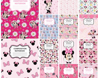 Cute Minnie Composition Notebook PNG, Pink Notebook Cover Printable, Back to School Journal Cover, Kids Binder Cover Design
