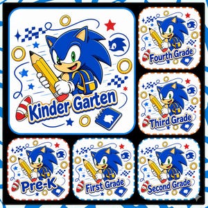 Retro Sonic Back to School Bundle, Kindergarten, First Day Of School PNG, Sonic and Friends, First/Second/Third Grade Design