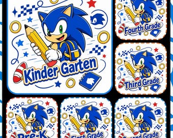 Retro Sonic Back to School Bundle, Kindergarten, First Day Of School PNG, Sonic and Friends, First/Second/Third Grade Design