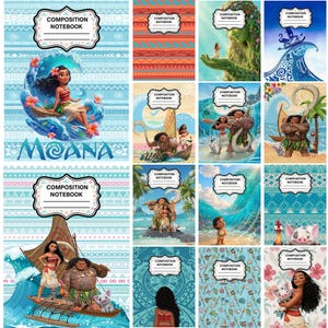 Moana Notebook Cover PNG Bundle, Composition Notebook Covers, Tropical School Covers, Printable Back to School Digital Download