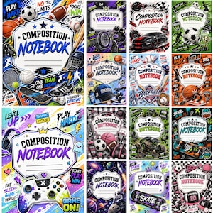 Boys Composition Book Cover Bundle, Sports & Gamer School Notebook Covers, Cool Journal Cover Collection for Kids