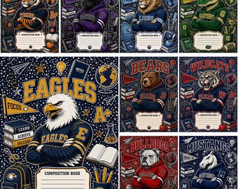 Mascot Notebook Cover PNG, School Spirit Composition Book Design, Animal Mascot Notebook PNG, Back to School Composition Cover Bundle