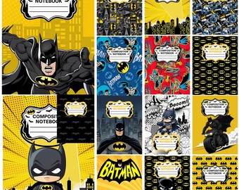 Batman Composition Notebook Cover Canva Template Bundle, Editable School Notebook Covers, Superhero Back to School Journal