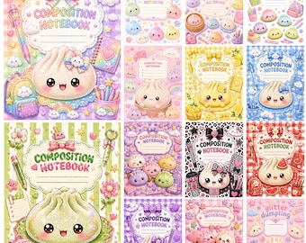 Kawaii Dumpling Composition Book Cover Bundle, Cute Pastel School Notebook Covers, Adorable Journal Cover Collection
