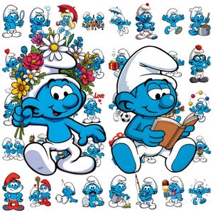 Paquete de imágenes prediseñadas de elfos azules adorables, PNG de personas pequeñas de fantasía, personajes de bosque kawaii, conjunto de imágenes prediseñadas de dibujos animados azules adorables