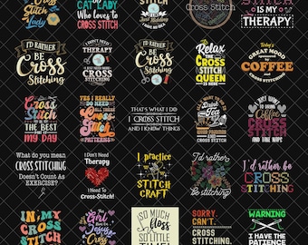 Funny Cross Stitch Png Bundle, Cross Stitch Quotes PNG, Craft Lover Digital Download, Sarcastic Embroidery Sayings for Crafters Png