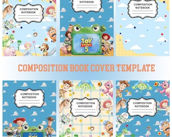 Portada de cuaderno de composición de Toy Story, portada de cuaderno infantil, imprimible para la vuelta al cole, plantilla editable de Canva, descarga digital en PDF.