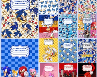 Sonic Notebook Cover PNG, Video Game Composition Book, Canva Editable School Cover, Printable Journal Template, PNG Download