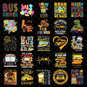 Buschauffeur png-bundel, grappige schoolbus png, transportploeg terug naar school png, ontwerpen buschauffeur leven sublimatie, schoolbus png