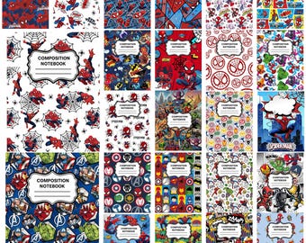 20+ Superheroes Composition Notebook Covers, Printable Back to School Canva Template, Custom Composition Book Cover, Instant Download