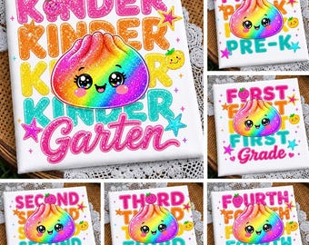 Glitter Dumpling School Bundle PNG, Kindergarten Through Fourth Grade Design, Back To School Graphic, Kawaii Student Download