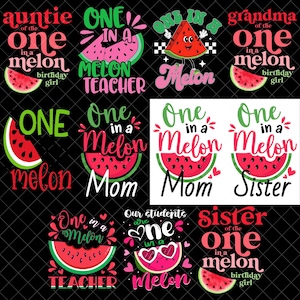 Pacote PNG "One in a Melon", Estampas de Sublimação para Aniversário de Melancia, Professora e Mãe, Download Digital PNG para Camiseta "One in a Melon"