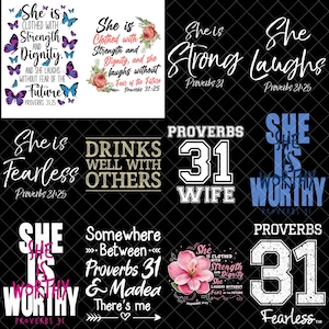 Proverbs 31 PNG Bundle, She Is Clothed With Strength Png, Christian Women Quotes Png, Bible Verse Sublimation Png
