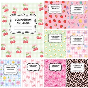 Samenstelling notitieboekomslagen, samenstelling boekomslagsjabloon, Canva compositie notitieboekjeontwerpen, terug naar school afdrukbare, digitale download