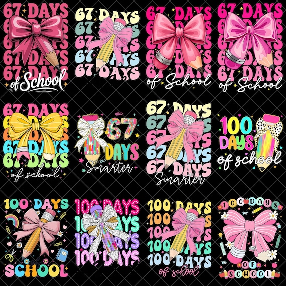 100 Days Of School PNG bundle, 67 Days Of School PNG, Pencil Bow Coquette Teacher PNG, Cute Back To School Design, Instant Download