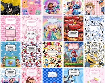 20 Character Composition Notebook Cover Bundle, Cute School Notebook Covers, Kids Journal Cover Templates, Back to School Designs