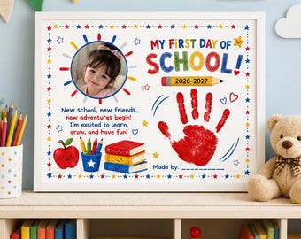 First Day of School 2026 Handprint Craft, Pencil Back To School Keepsake Art, Printable Preschool Kindergarten Activity Instant Download