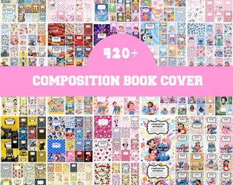 420+ Character Cartoon Composition Notebook Cover Bundle, School Notebook Covers, Printable Back to School Journal Cover PNG Pack