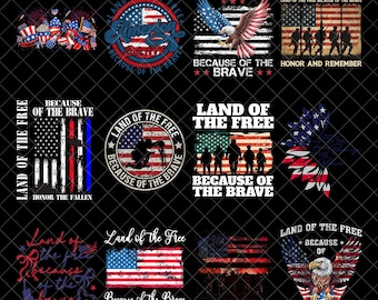 Land Of The Free Because Of The Brave Png Bundle, Retro 4th of July Png, America Coquette Png, Retro USA Png, Independence Day Png,Patriotic