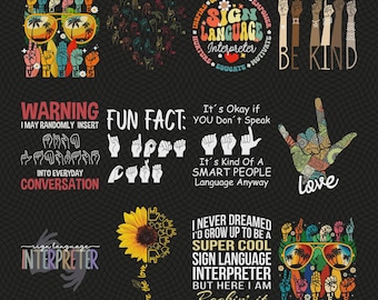 Sign Language Interpreter PNG Bundle, Asl Inclusion Sublimation Design, Be Kind Deaf Awareness Shirt PNG, I Love You Hands PNG Download