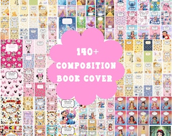 140+ Character Cartoon Composition Notebook Cover Bundle, School Notebook Covers, Printable Kids Journal Cover PNG Collection