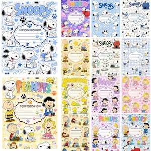 Peanuts Notebook Cover, Snoopy Composition Notebook, Back to School Canva Template, Printable PDF Cover, Digital Download for Kids