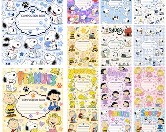 Peanuts Notebook Cover, Snoopy Composition Notebook, Back to School Canva Template, Printable PDF Cover, Digital Download for Kids