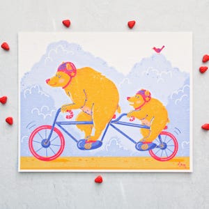 8x10 Art Print Bears on Bikes | Animal Art | Cute | Funny | Wall Art