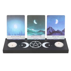 Porte-bougies chauffe-plat noir en bois avec porte-cartes de tarot en bois, livraison gratuite au Royaume-Uni