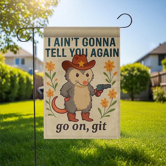 Funny Cowboy Opossum Garden Flag: Southern Humor Yard Decor