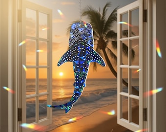 Iridescent Whale Shark Design: Hologram Acrylic Window Ornament