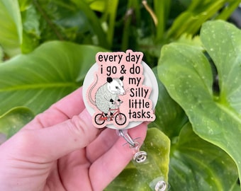 Funny Possum Badge Reel: Acrylic ID Holder, Quirky Office Accessory