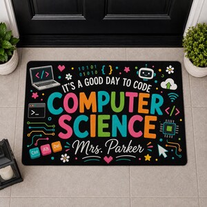 Tapete personalizado: Entrada da sala de aula do professor de informática, design de programação preto