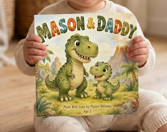 Libro de cartón personalizado: Historia de papá dinosaurio con nombre infantil personalizado