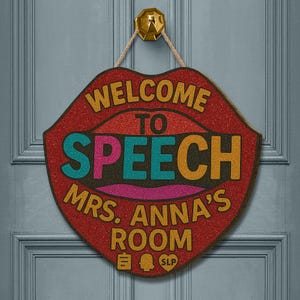Faux Glitter Speech Room Door Sign, SLP Office Decor, Welcome Sign for Speech Therapist, Personalized SLP Door Hanger Gift