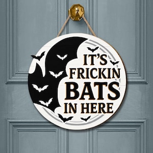 Funny Halloween Bat Door Hanger: Spooky Gothic Wood Sign