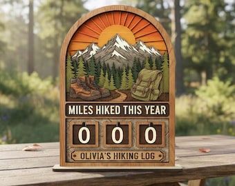Hiking Tracker: Miles Log Counter Display Rustic Cabin Decor