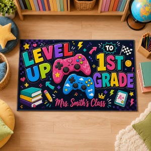 Custom Classroom Doormat: Video Game First Grade Theme, Colorful School Entry Mat