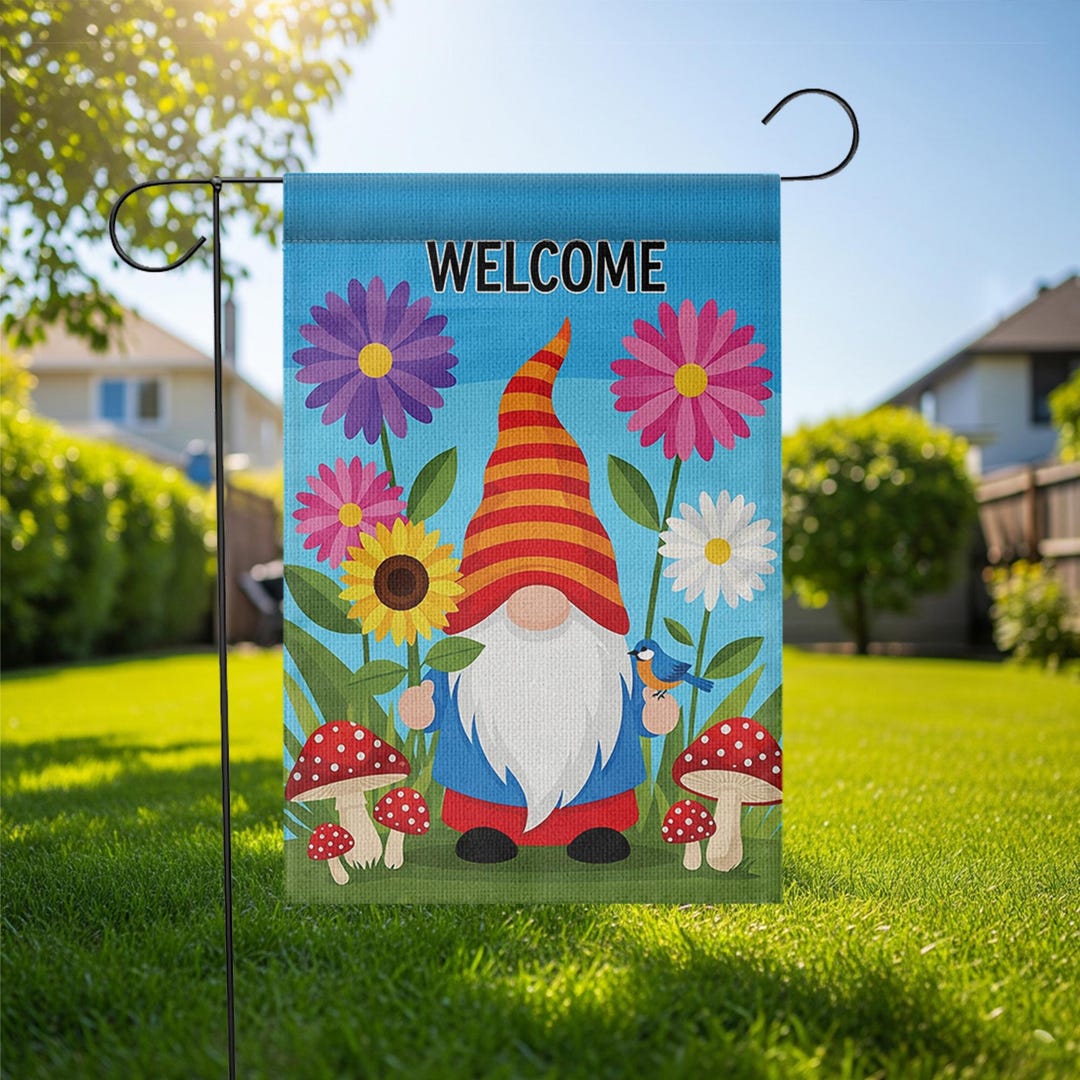 Welcome Gnome Garden Flag: Colorful Outdoor Yard Decor - Etsy