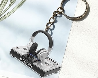 Personalized Acrylic Keychain: DJ Mixer Headphone Accessory