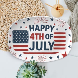 4th of July Platter: Patriotic Stars & Stripes Resin Serving Tray