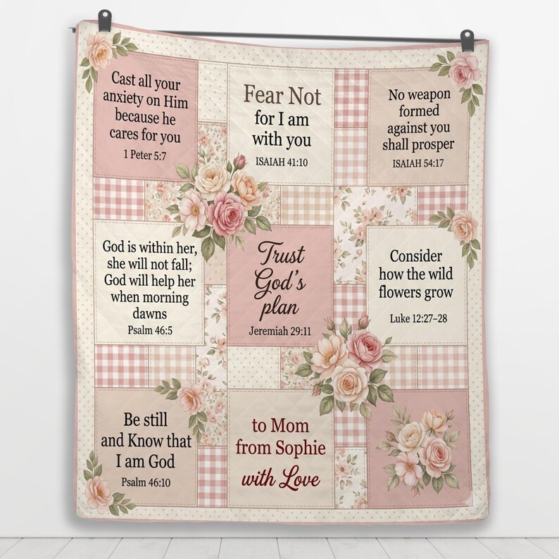 Personalized Quilt Blanket Christian Scripture Floral Printed Patchwork ...