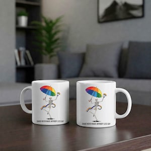 Shade Never Made Anybody Less Gay Mug | Funny Pride Skeleton Coffee Cup | LGBTQ+ Rainbow Quote Gift | Gay Pride Month Drinkware