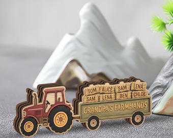 Personalized Wood Tractor Sign with Grandkids Names Grandpa Gift