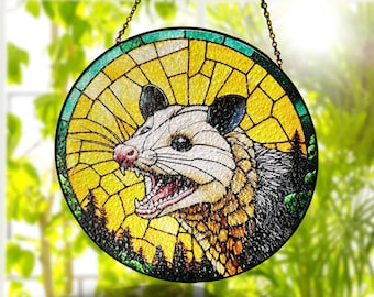 Funny Scream Opossum Glass Suncatcher: humoristische raamhanger