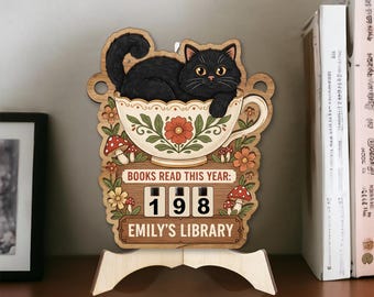 Custom Cat Book Tracker Sign - Personalized Cozy Library Decor for Cat Lovers
